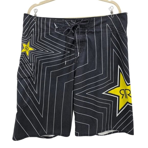 Fox Racing Rockstar Energy Drink Mens 38 Board Shorts Star Logo Black Swim - Picture 14 of 14